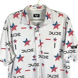 Waggle Performance Golf Polo‎ Shirt Dude Wipes USA Stars Mens L Stretch S/S read